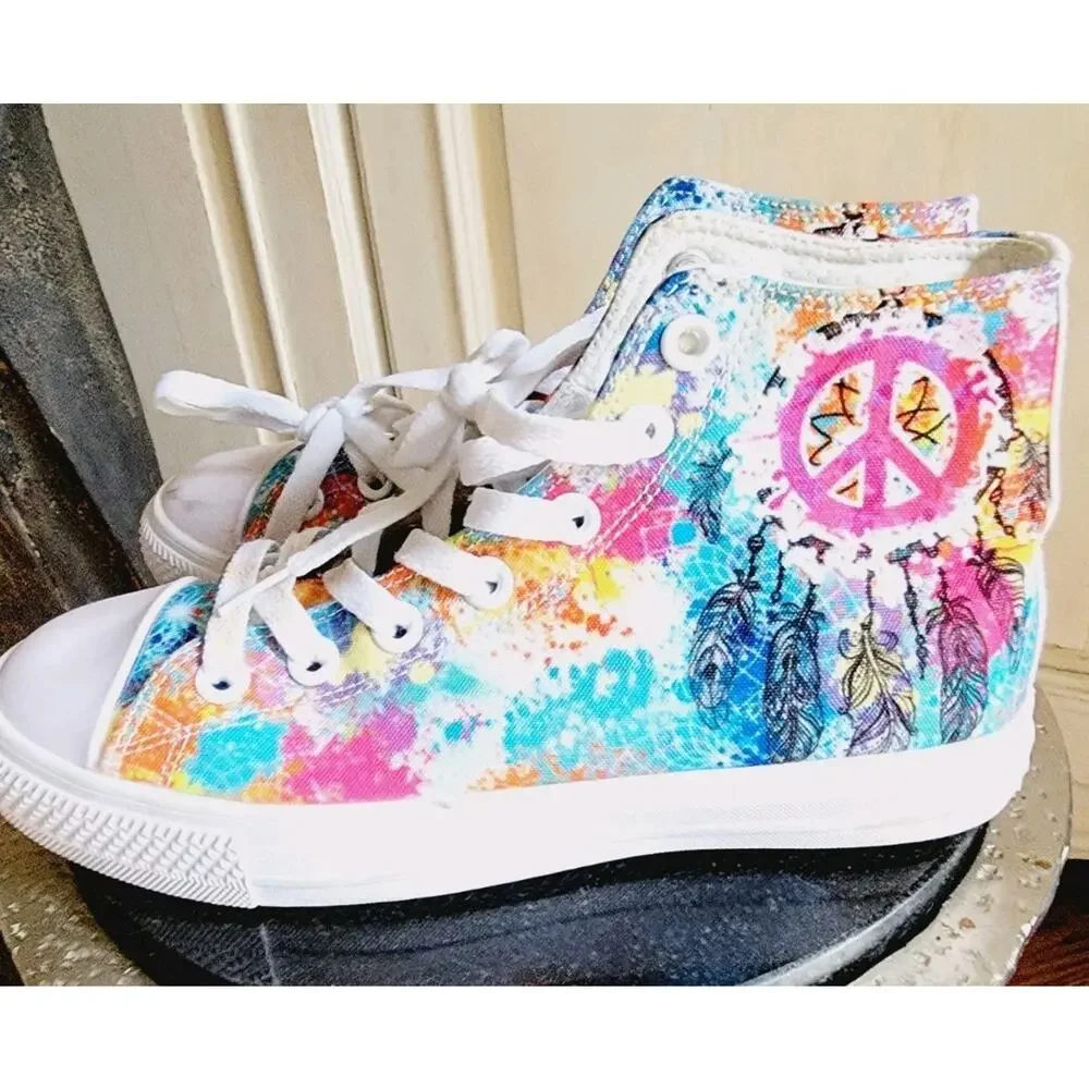 Yes We Vibe High Top Unisex Canvas Athletic Sneakers Tie Dye Womens 6 Men 4.5 - Picture 3 of 11